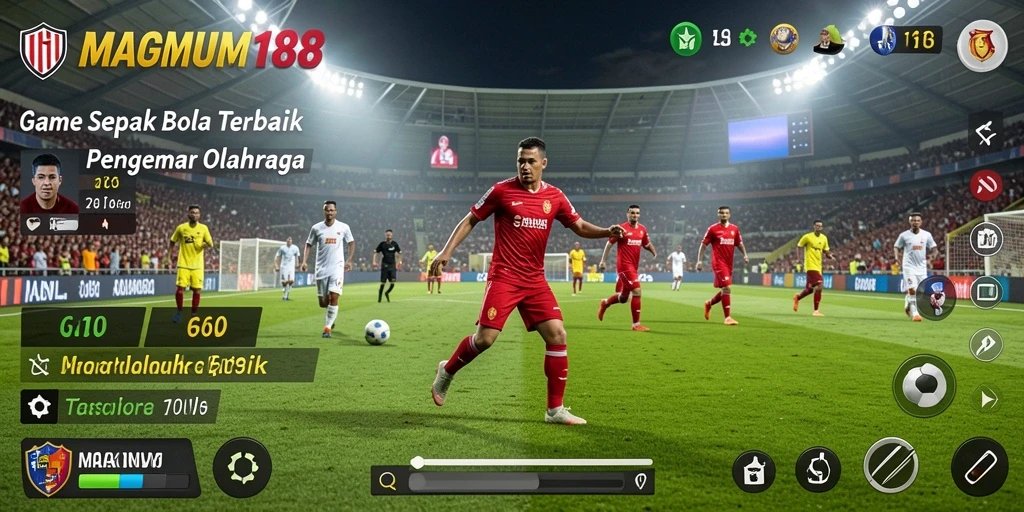 Screenshot gameplay MAGNUM188 yang menampilkan aksi sepak bola yang mendebarkan.