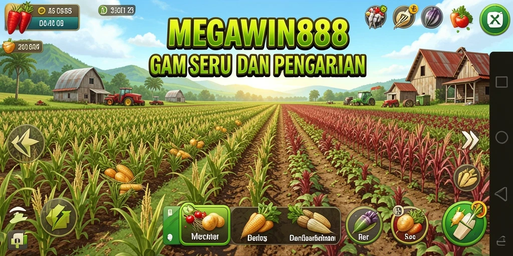Screenshot utama MEGAWIN888 menampilkan kebun yang indah dan penuh warna.