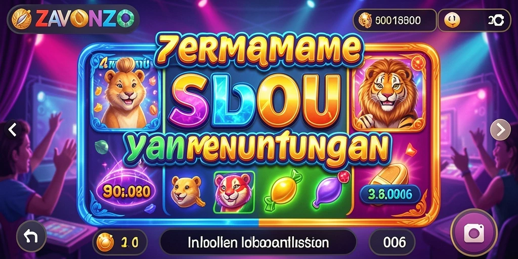 Tampilan gameplay ZAVONZO yang menarik dengan simbol dan animasi yang memukau.